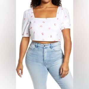 BP. Linen blend puff sleeve crop top